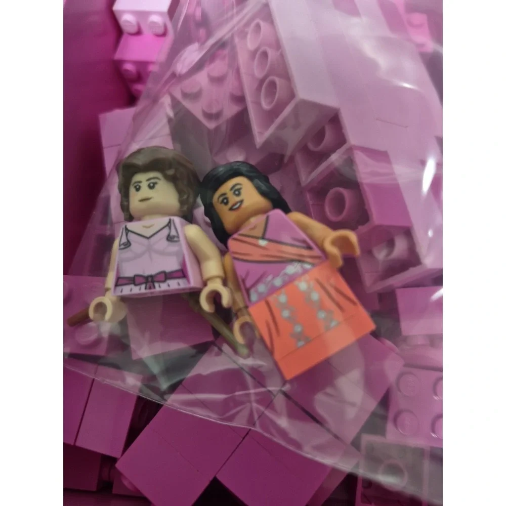 Pink Lego Bricks Container And 2 Figures